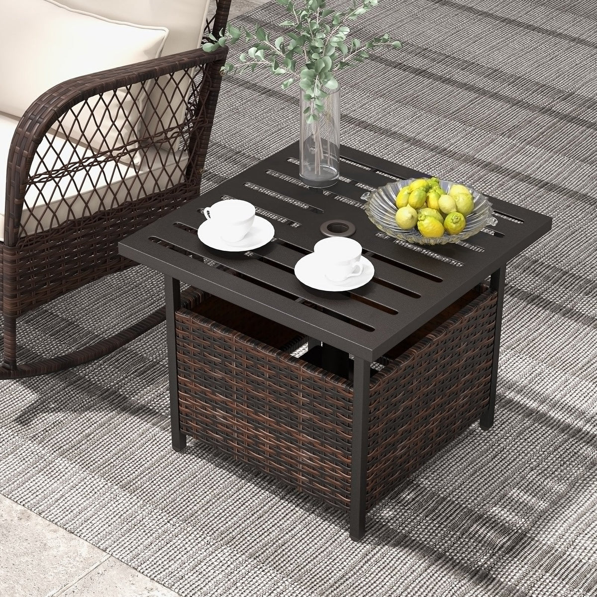 Outdoor Patio Rattan Wicker Steel Side Deck Table