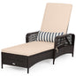 Outdoor Patio Wicker Chaise Lounge Chair with Adjustable Backrest and Pillow