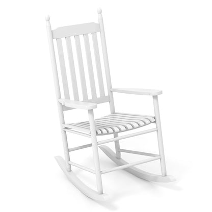 High-Back Acacia Wood Outdoor Rocking Chair with Solid Rocking Base