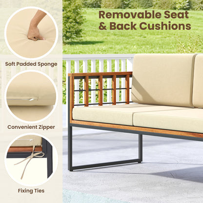 4 Pieces Acacia Wood Outdoor Sofa Set for Balcony  Porch  Backyard  Poolside
