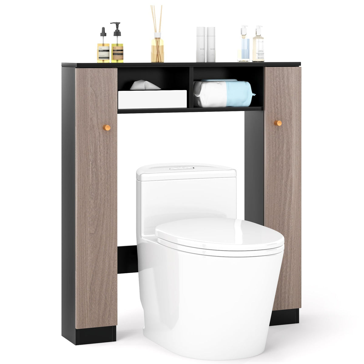 Over The Toilet Storage Cabinet with 2 Open Compartments and 4 Adjustable Shelves