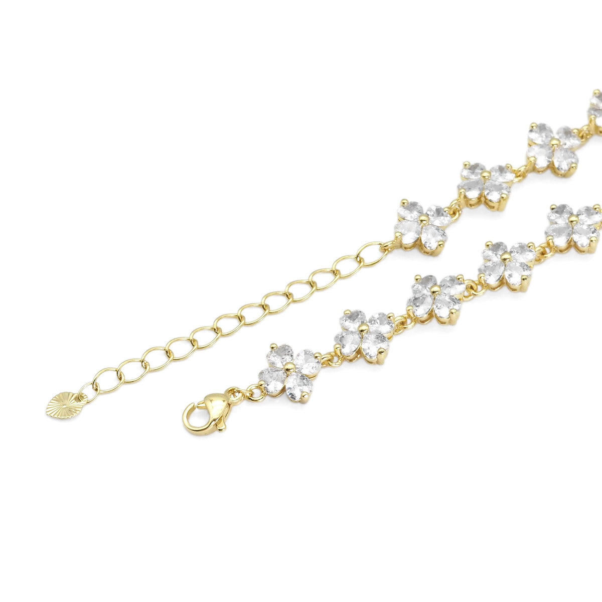 Crystal Flower Link Gold Necklace/Bracelet, Sku#LD417