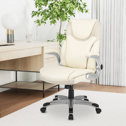 Ergonomic Office PU Leather Executive Chair with Flip-up Armrests and Rocking Function