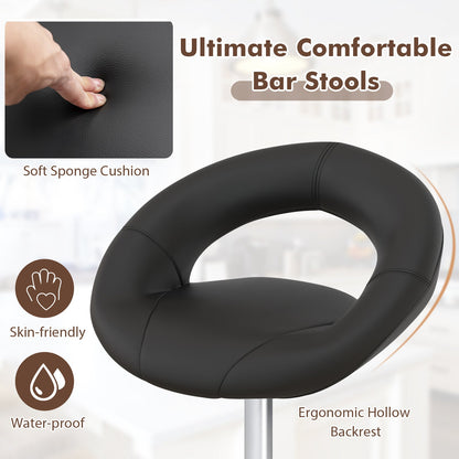 Height Adjustable Bar Stools Set of 2 with Hollow Back and Footrest