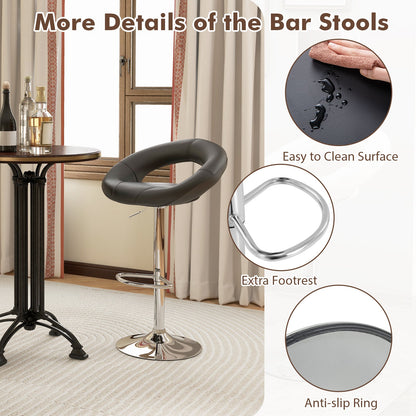 Height Adjustable Bar Stools Set of 2 with Hollow Back and Footrest