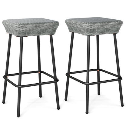 29.5 Inches Patio Bar Stools Set of 2 with Rattan Seat and Footrest