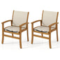 Patio Chairs Set of 2 Acacia Wood Armchairs with Breathable Fabric Back and Seat