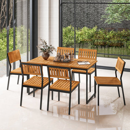 Patio Dining Chair Set of 2 with Metal and Acacia Wood Frame