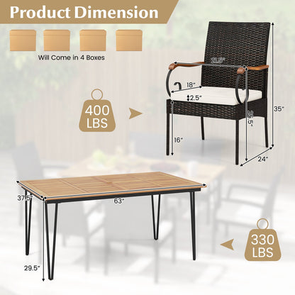 7 Pieces Patio Dining Set with Rattan Armchairs Soft Cushions 2" Umbrella Hole