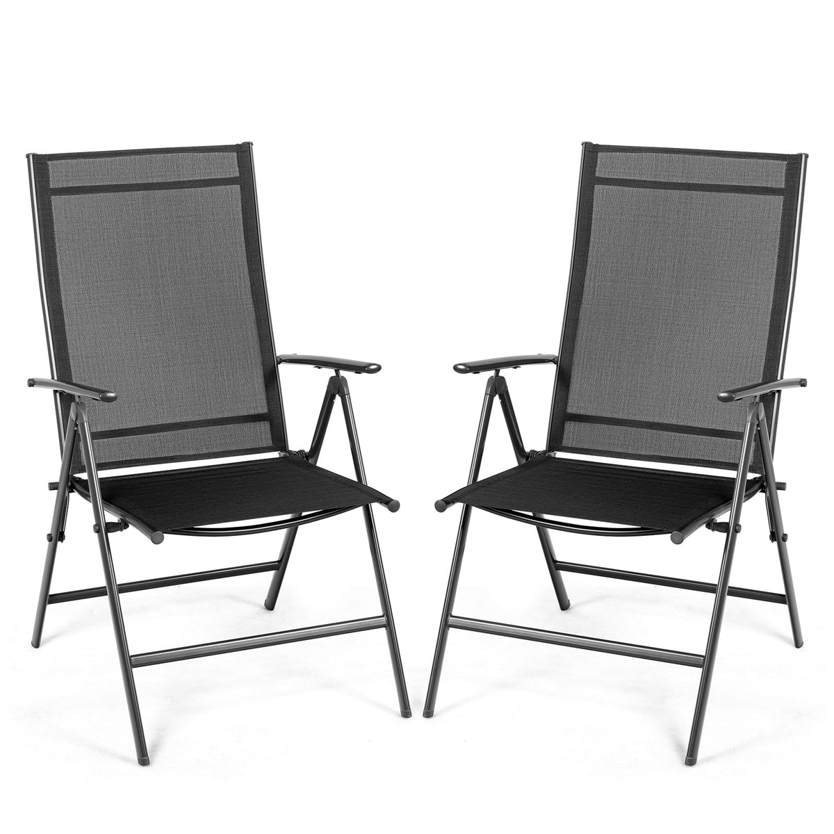 Set of 2 Adjustable Portable Patio Folding Dining Chair Recliners-Black