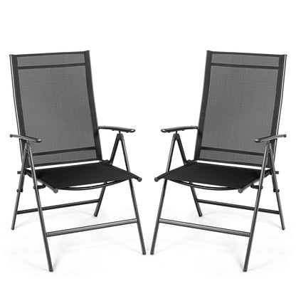 Set of 2 Adjustable Portable Patio Folding Dining Chair Recliners-Black
