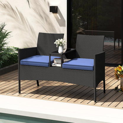 Patio Loveseat with Built-in Table for Backyard Porch