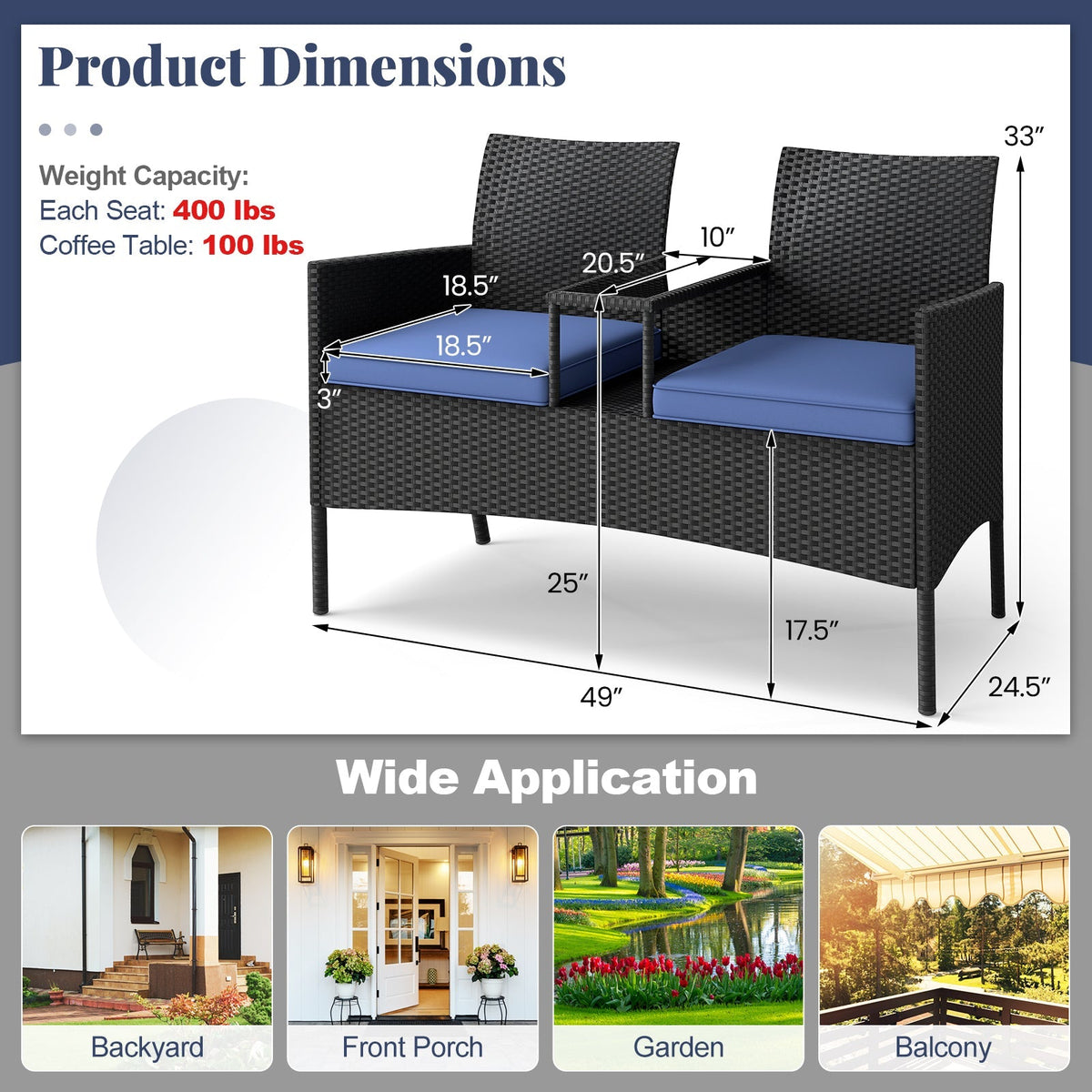 Patio Loveseat with Built-in Table for Backyard Porch