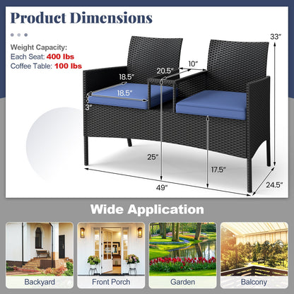 Patio Loveseat with Built-in Table for Backyard Porch