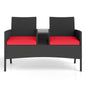 Patio Loveseat with Built-in Table for Backyard Porch