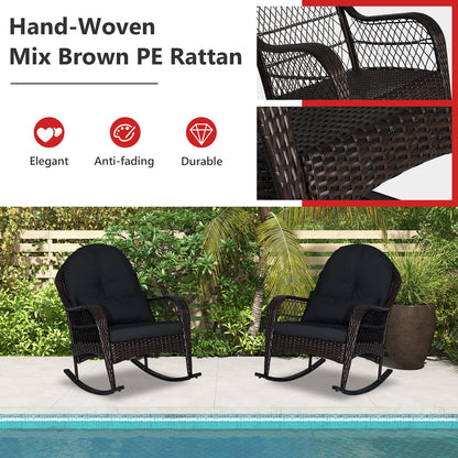 Patio Rattan Rocking Chair with Seat Back Cushions and Waist Pillow