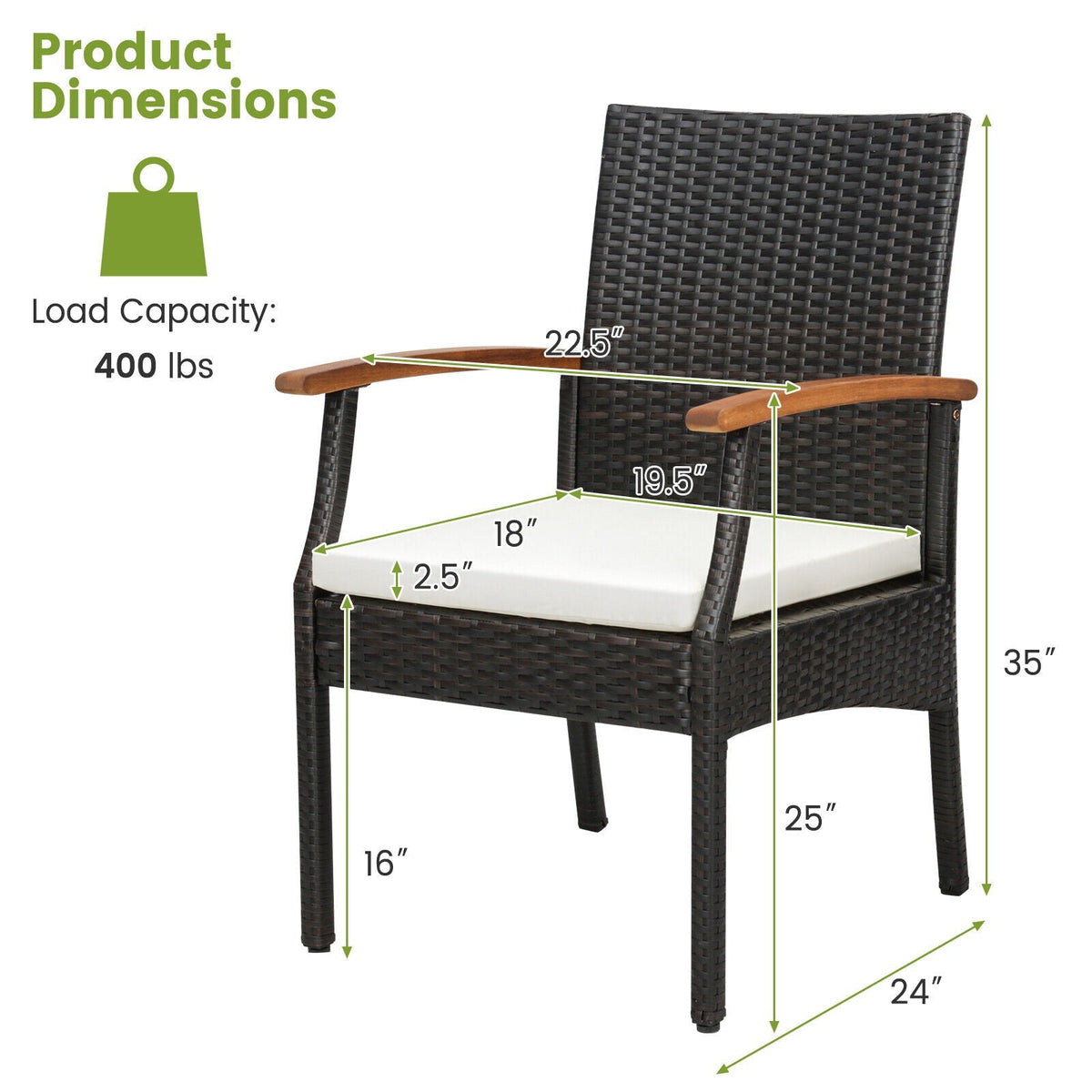 5 Pieces Patio Wicker Cushioned Dining Set with Wood Armrest and Umbrella Hole