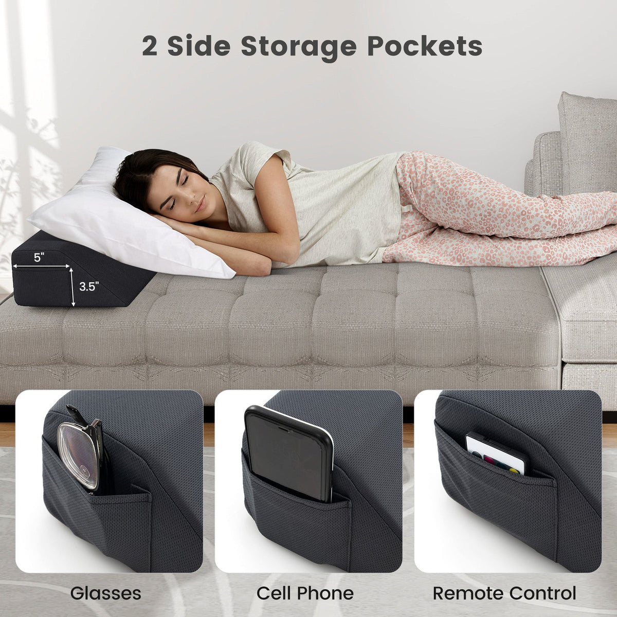 Bed Wedge Pillow with Storage Bag
