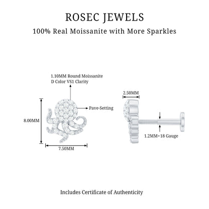 Moissanite Octopus Earring for Cartilage Piercing