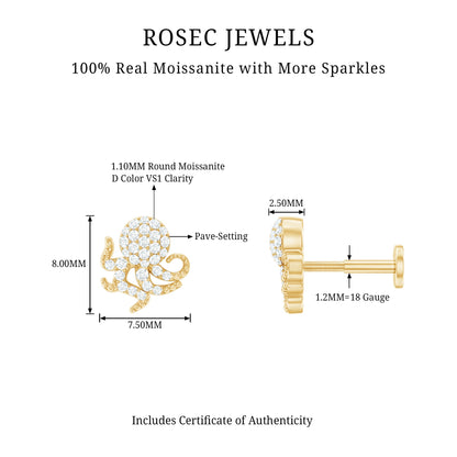 Moissanite Octopus Earring for Cartilage Piercing