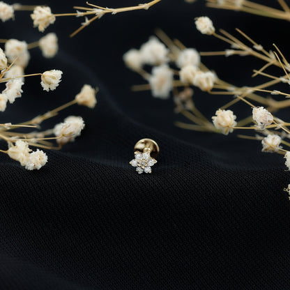 Round Cut Natural Diamond Flower Nose Stud For Women