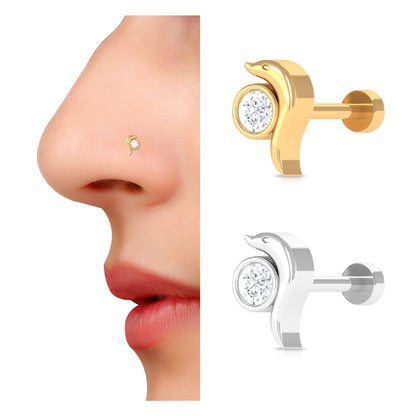Bezel Set Round Diamond Dolphin Nose Ring