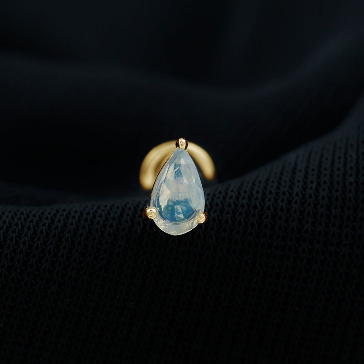 Dainty Ethiopian Opal Teardrop Earring for Helix Piercing