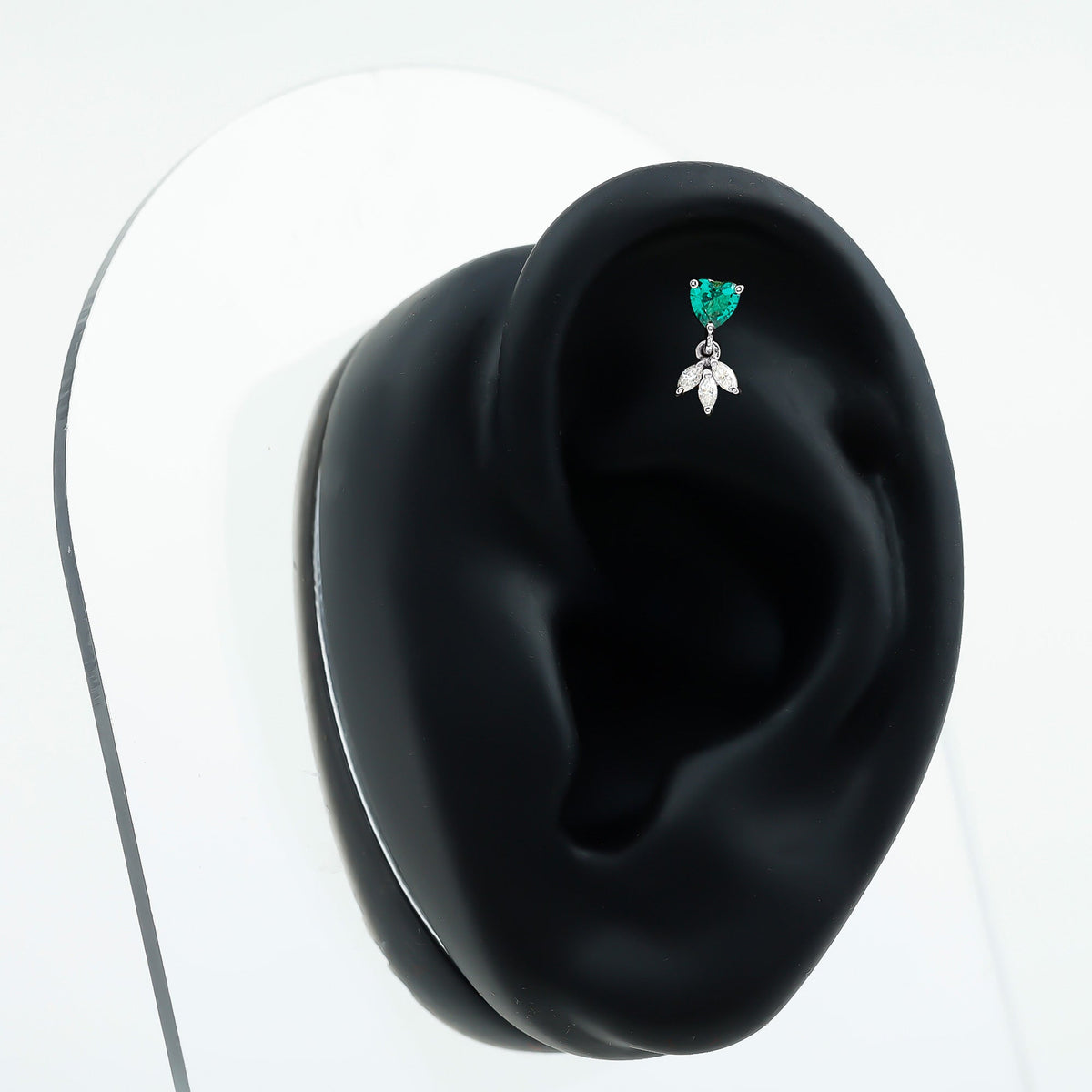 Heart Shape Lab Created Emerald and Diamond Helix Drop Earring