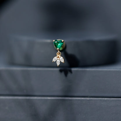 Heart Shape Lab Created Emerald and Diamond Helix Drop Earring