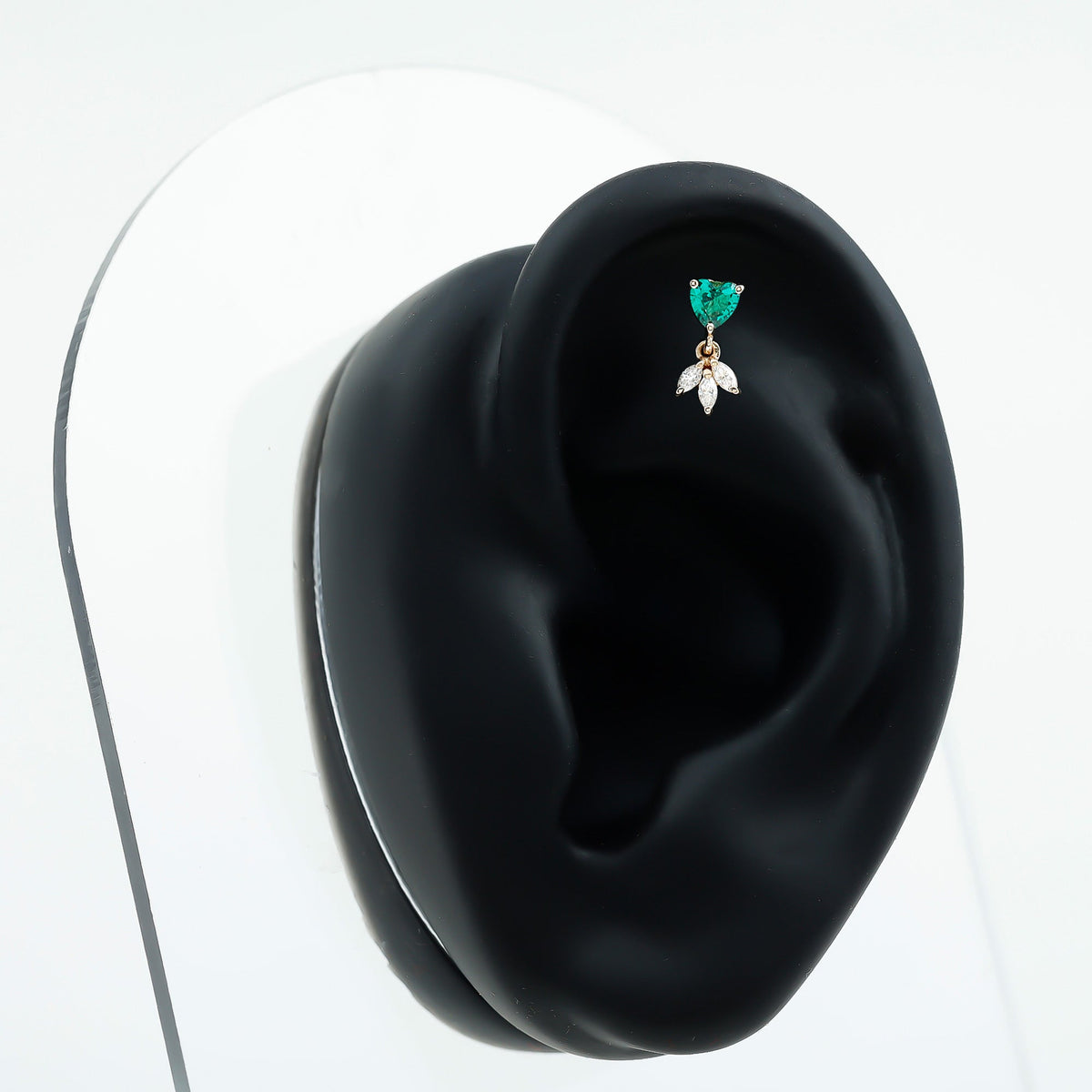 Heart Shape Lab Created Emerald and Diamond Helix Drop Earring