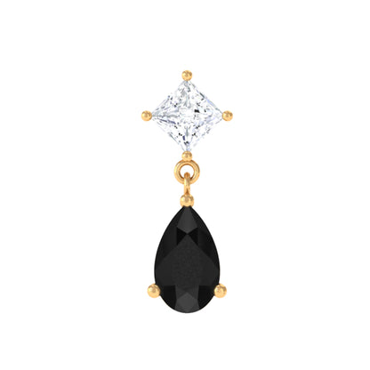 Pear Shape Black Onyx and Diamond Dangling Helix Earring