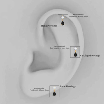 Pear Shape Black Onyx and Diamond Dangling Helix Earring