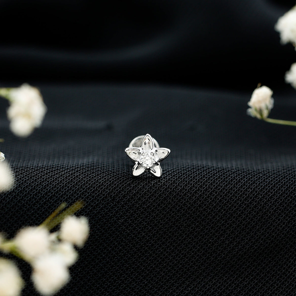 Nature Inspired Diamond Earring for Conch Piercing
