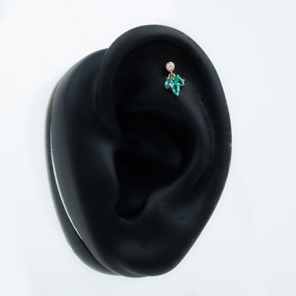 Marquise Emerald Leaf Earring for Helix Piercing