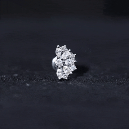 Natural Marquise and Round Diamond Floral Cartilage Earring