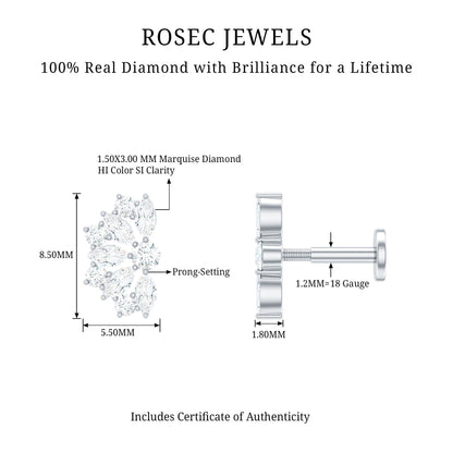 Natural Marquise and Round Diamond Floral Cartilage Earring