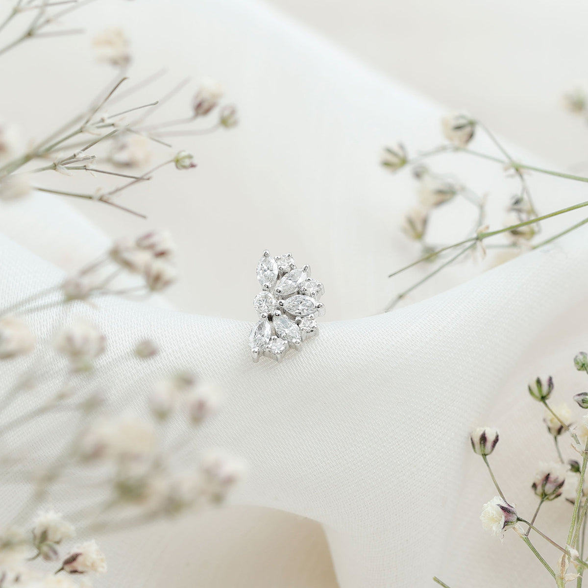 Natural Marquise and Round Diamond Floral Cartilage Earring
