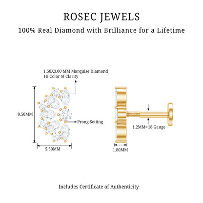Natural Marquise and Round Diamond Floral Cartilage Earring