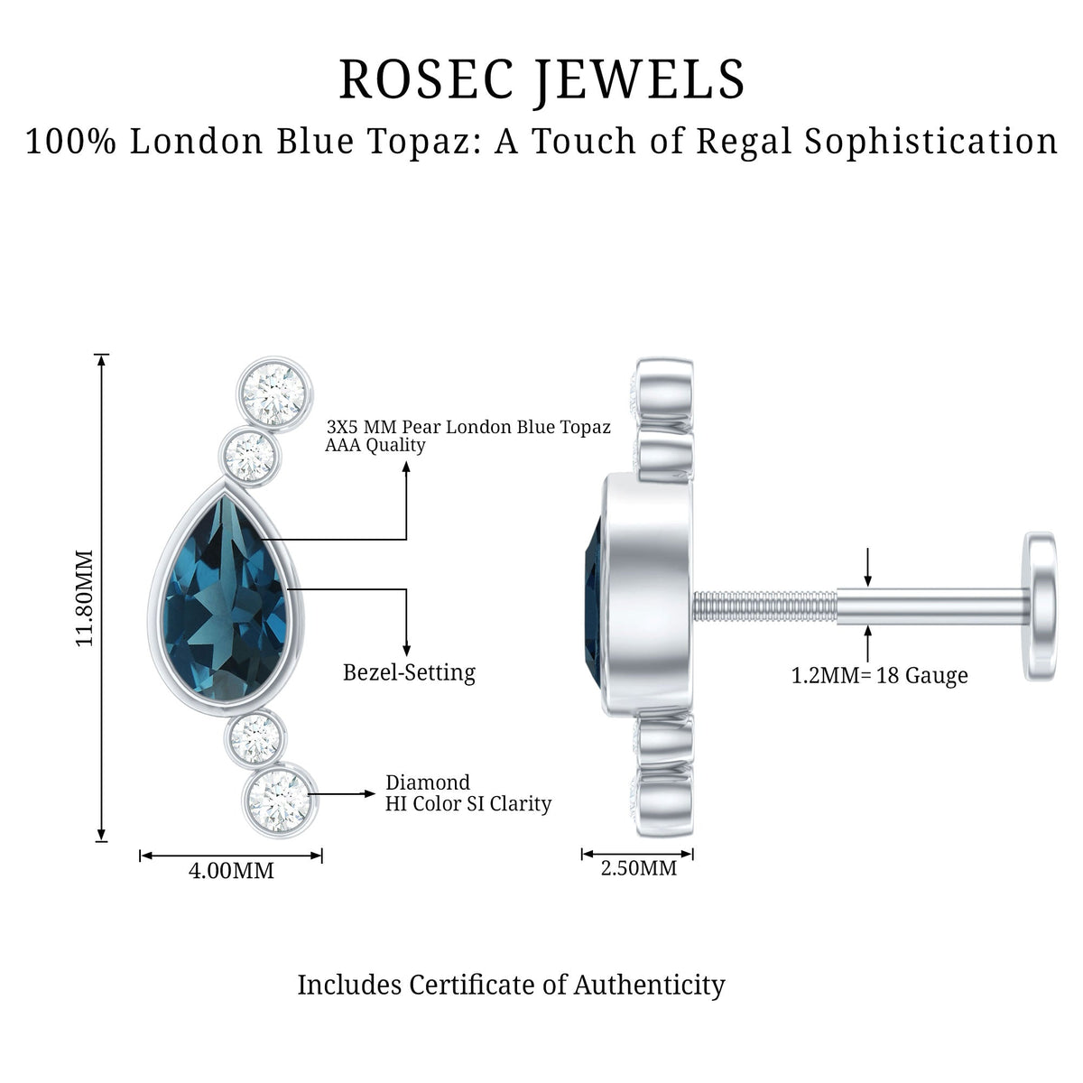 London Blue Topaz Ear Crawler Earring with Diamond