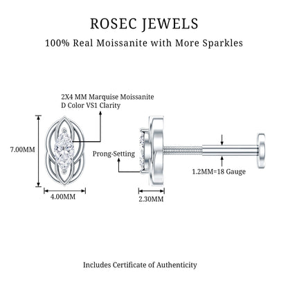 Minimal Marquise Cut Moissanite Cartilage Earring