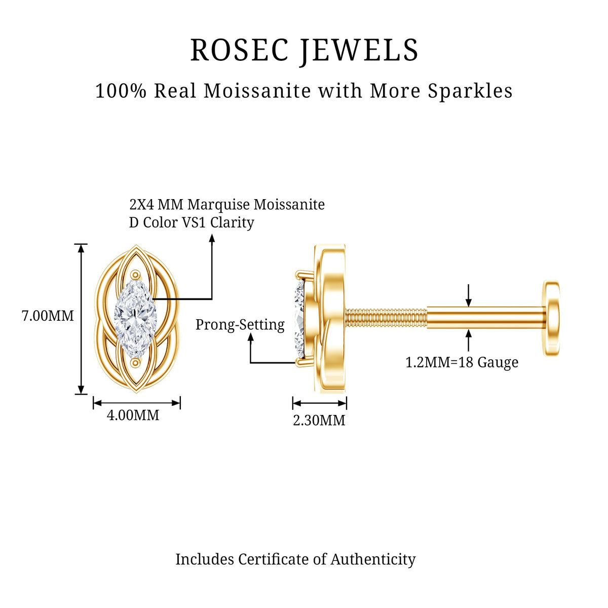 Minimal Marquise Cut Moissanite Cartilage Earring