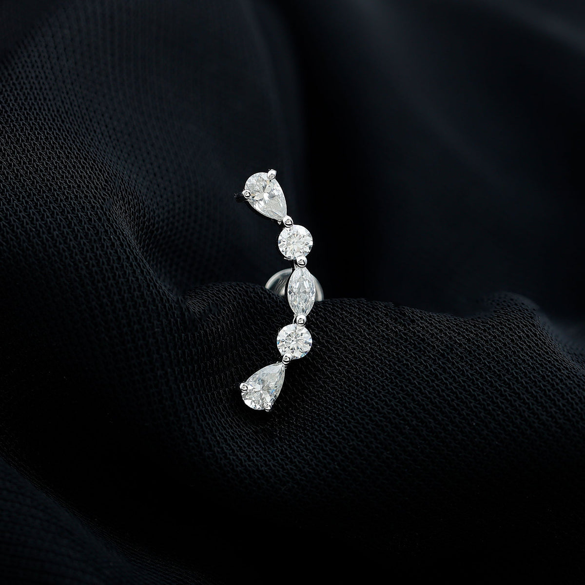 Certified Moissanite Curved Crawler Earring for Helix Piercing