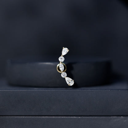 Certified Moissanite Curved Crawler Earring for Helix Piercing