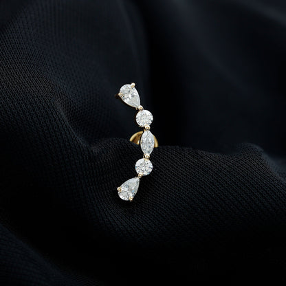 Certified Moissanite Curved Crawler Earring for Helix Piercing