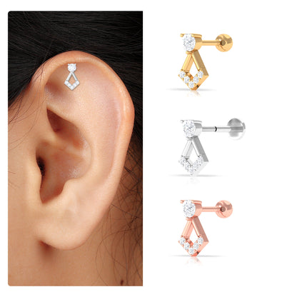Certified Moissanite Geometric Earring for Tragus Piercing