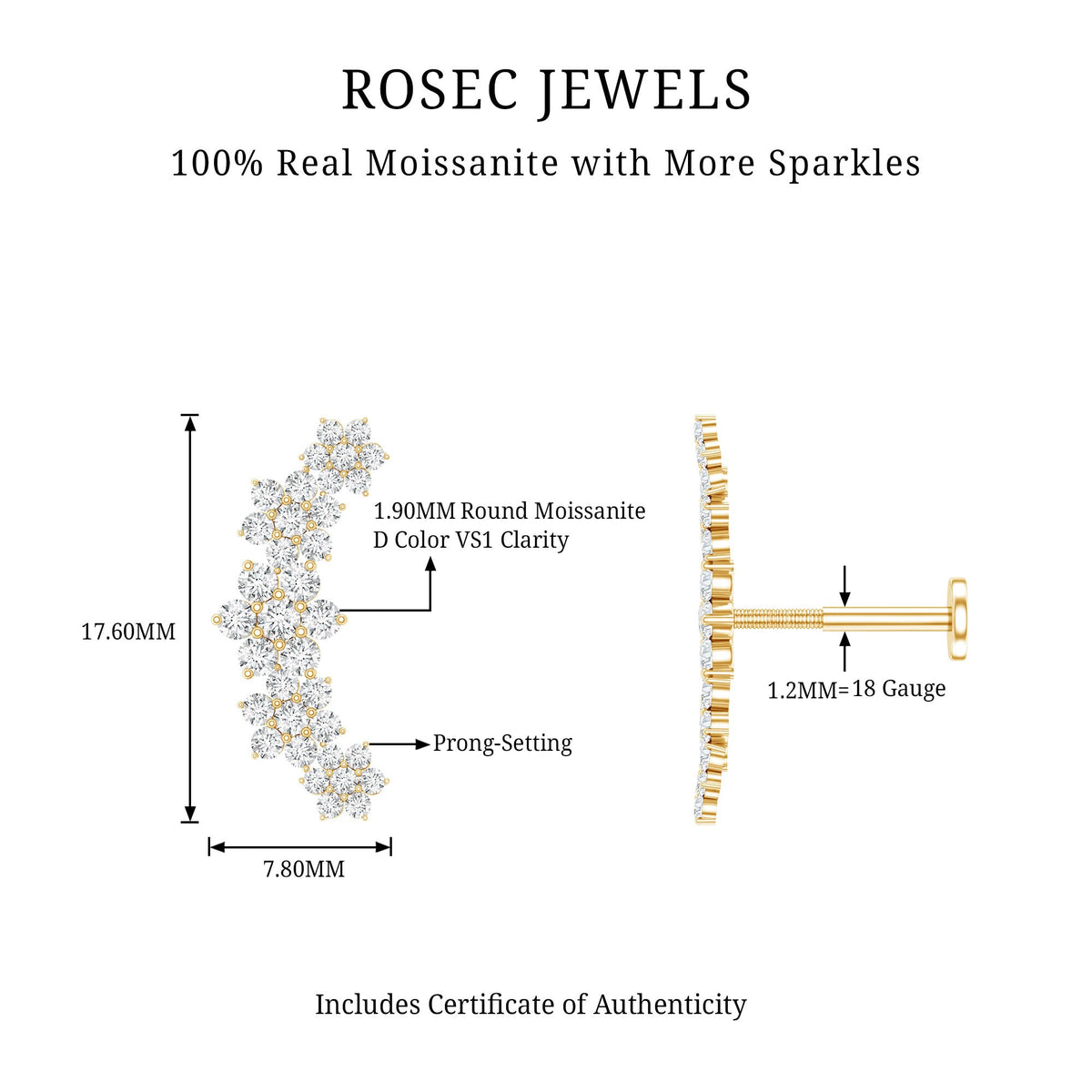 Exquisite Moissanite Flower Inspired Crawler Earring