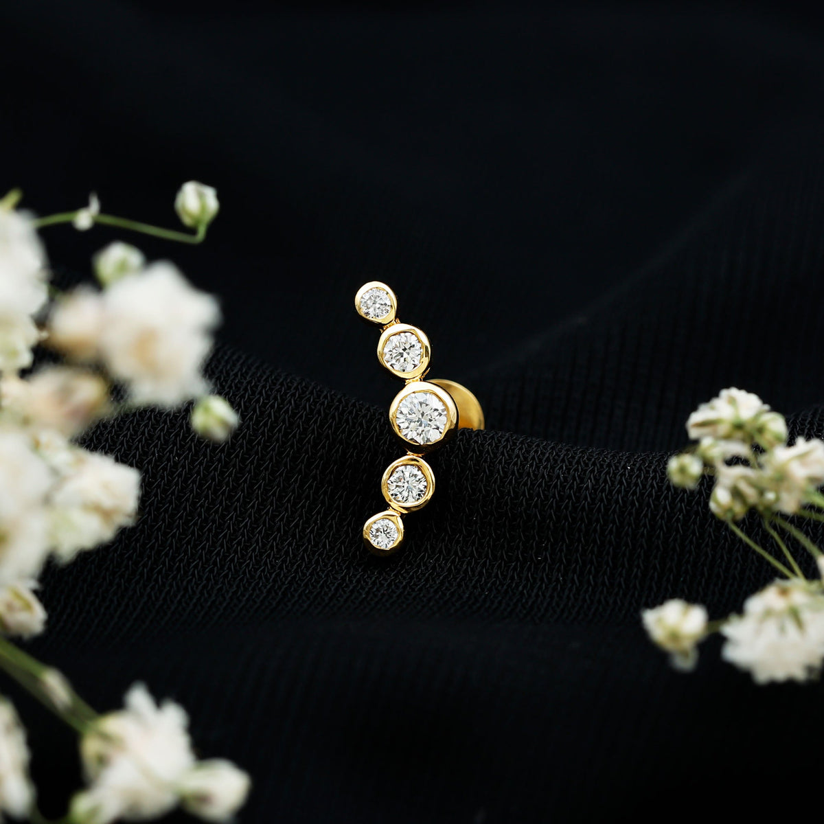 Graduated Diamond Ear Climber Earring in Bezel Setting
