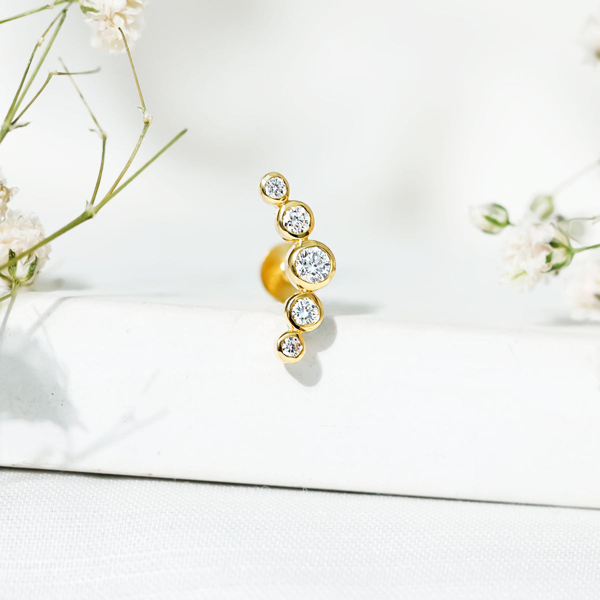 Graduated Diamond Ear Climber Earring in Bezel Setting