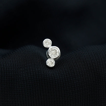 Bezel Set Diamond Three Stone Earring for Helix Piercing