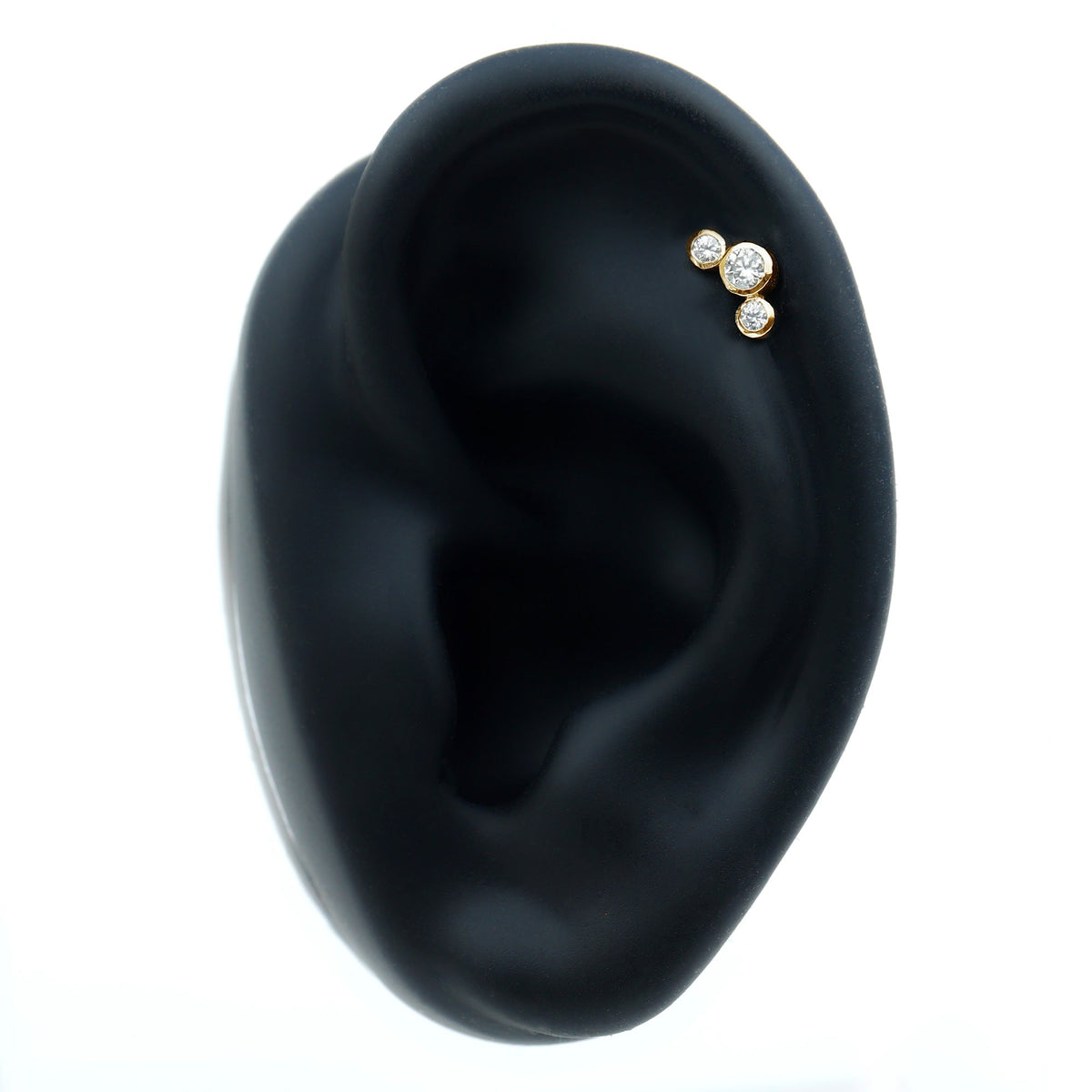 Bezel Set Diamond Three Stone Earring for Helix Piercing